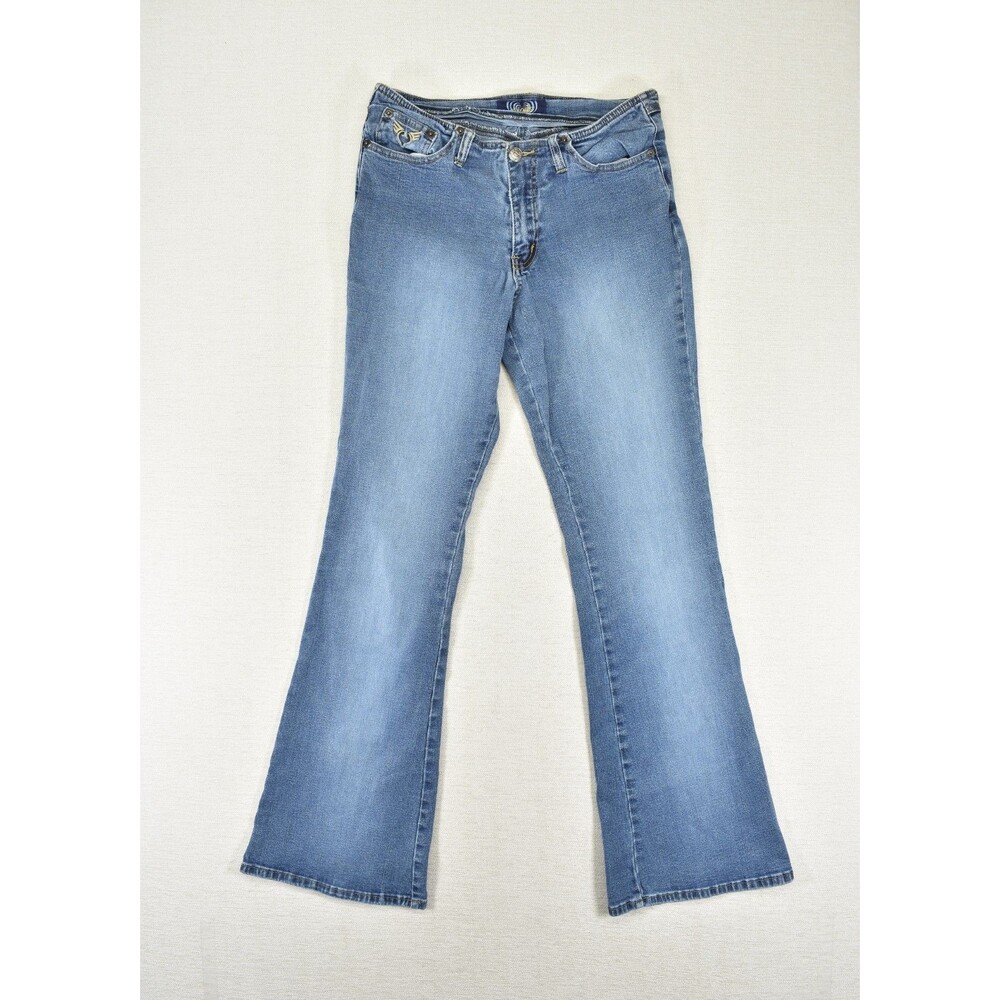 Angels Y2K Low Rise Bootcut Flare Jeans Womens Size 9 Medium Wash Stretch Denim